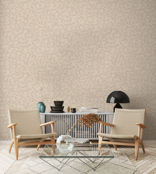 The Muse Collection Linen Muted Botanical Wallpaper by La Belle Maison