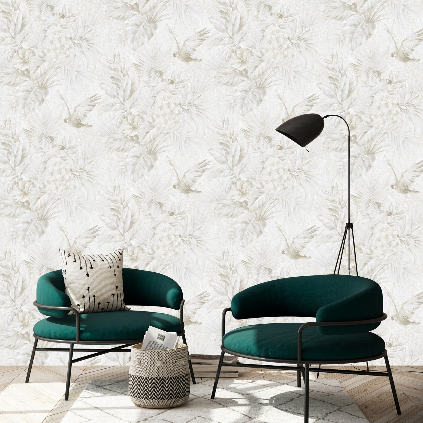Tropical Maison Dove Grey Palm Botanical Wallpaper by La Belle Maison