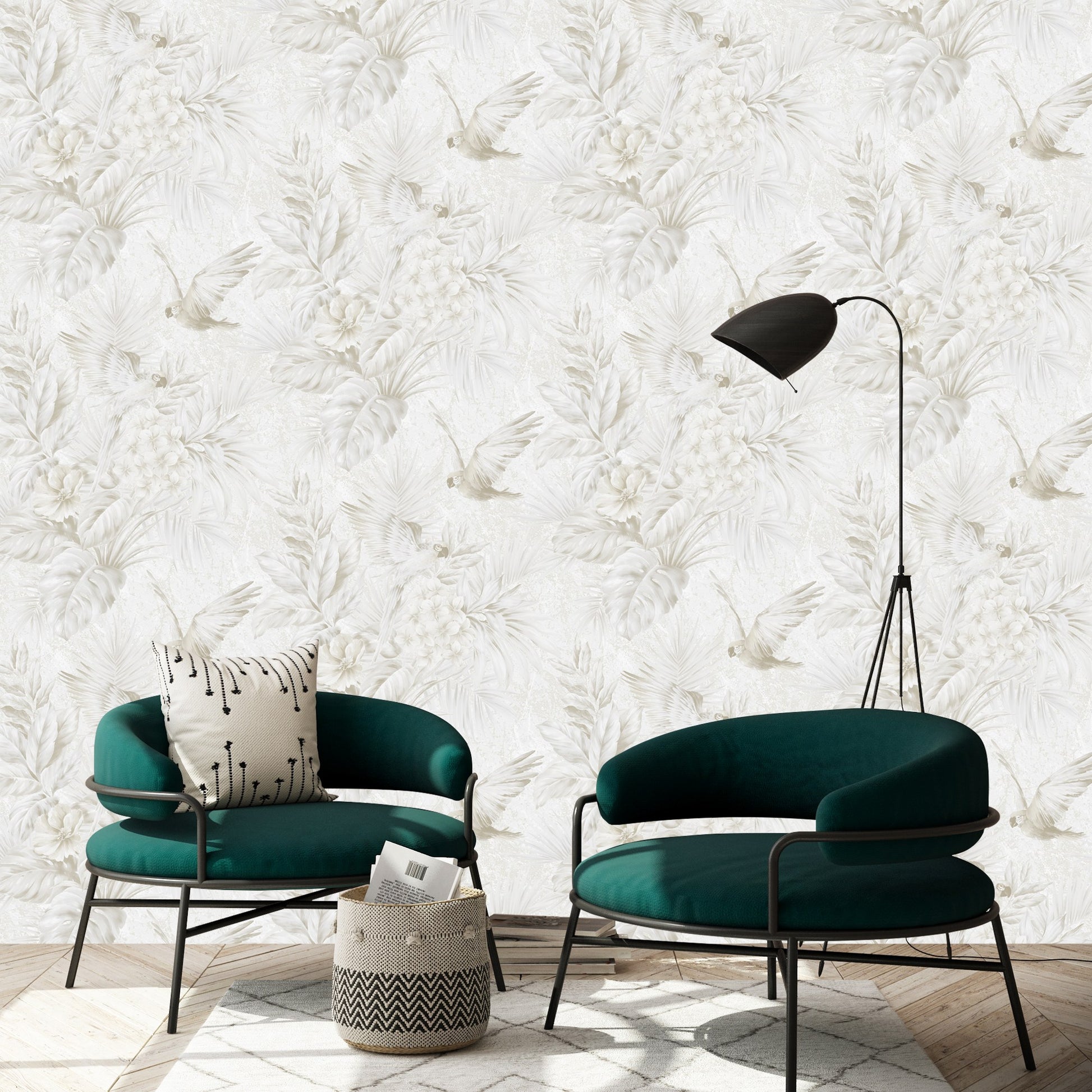 Tropical Maison Dove Grey Palm Botanical Wallpaper by La Belle Maison