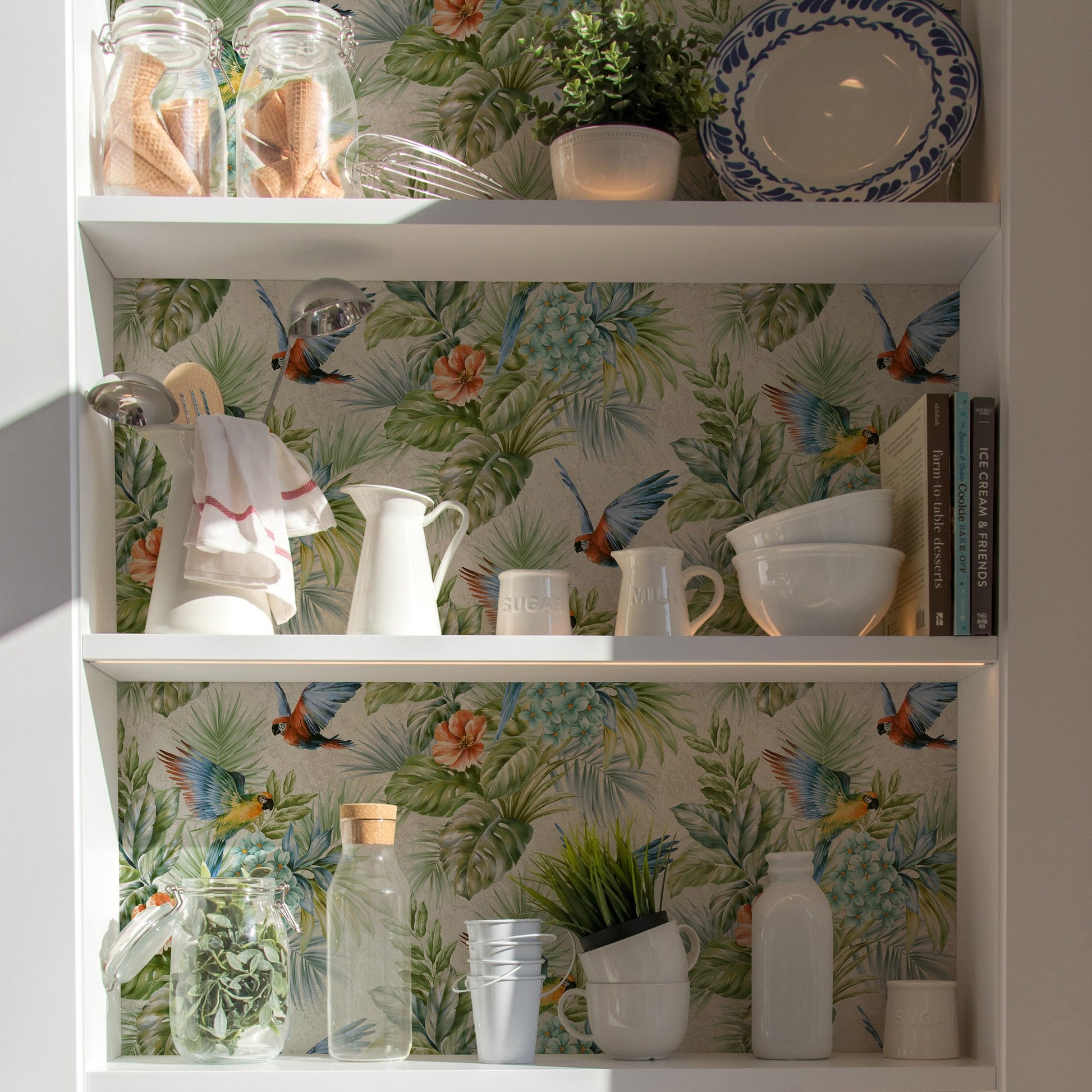 Tropical Maison Warm Grey Garden Mural Wallpaper by La Belle Maison