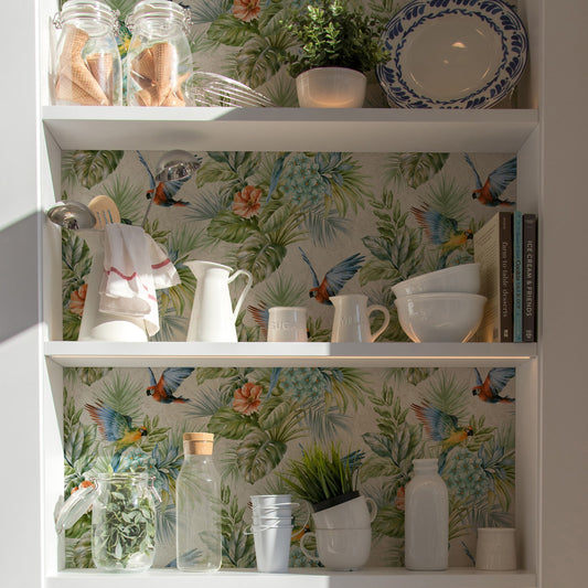 Tropical Maison Warm Grey Garden Mural Wallpaper by La Belle Maison