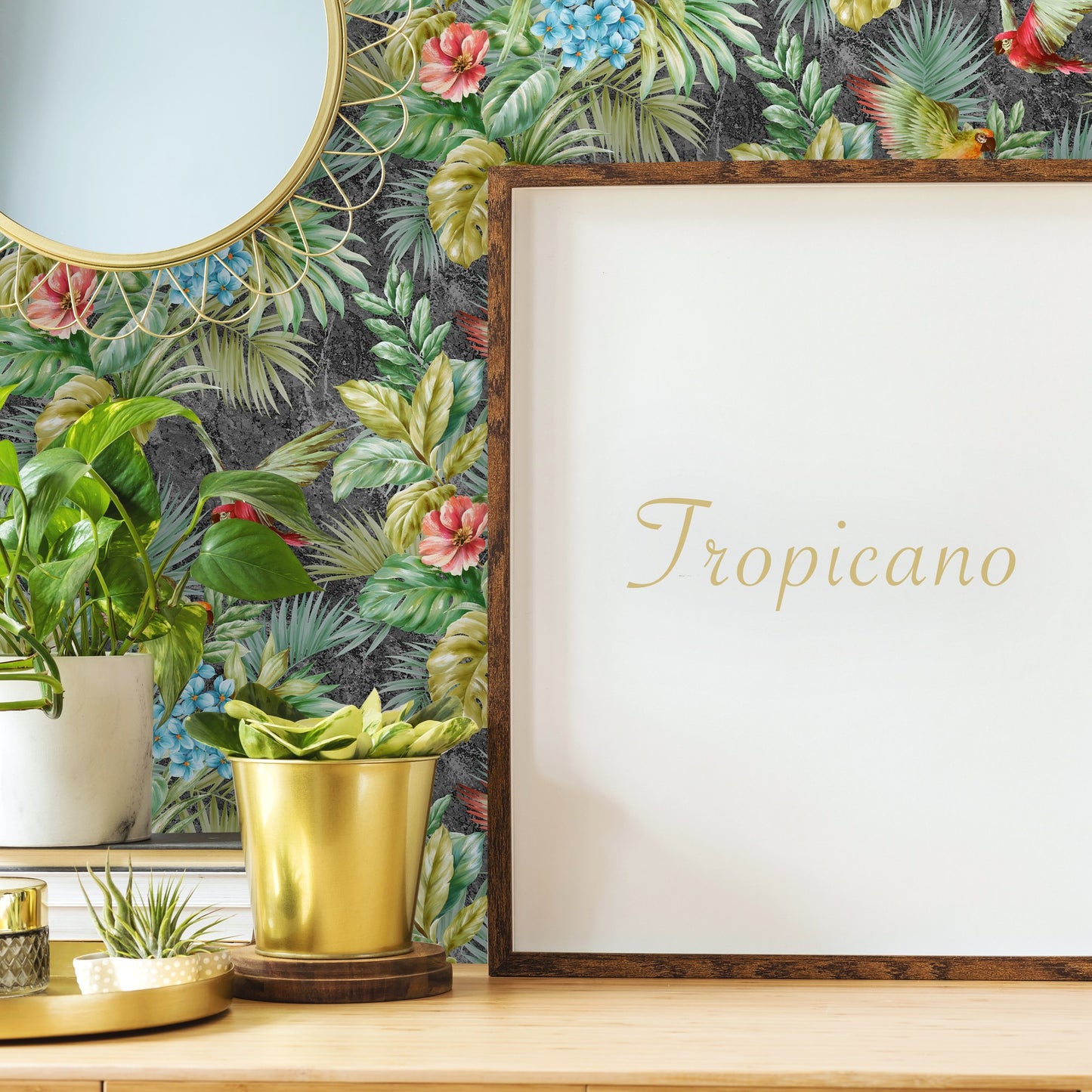 Tropical Maison Graphite Palm Botanical Wallpaper by La Belle Maison