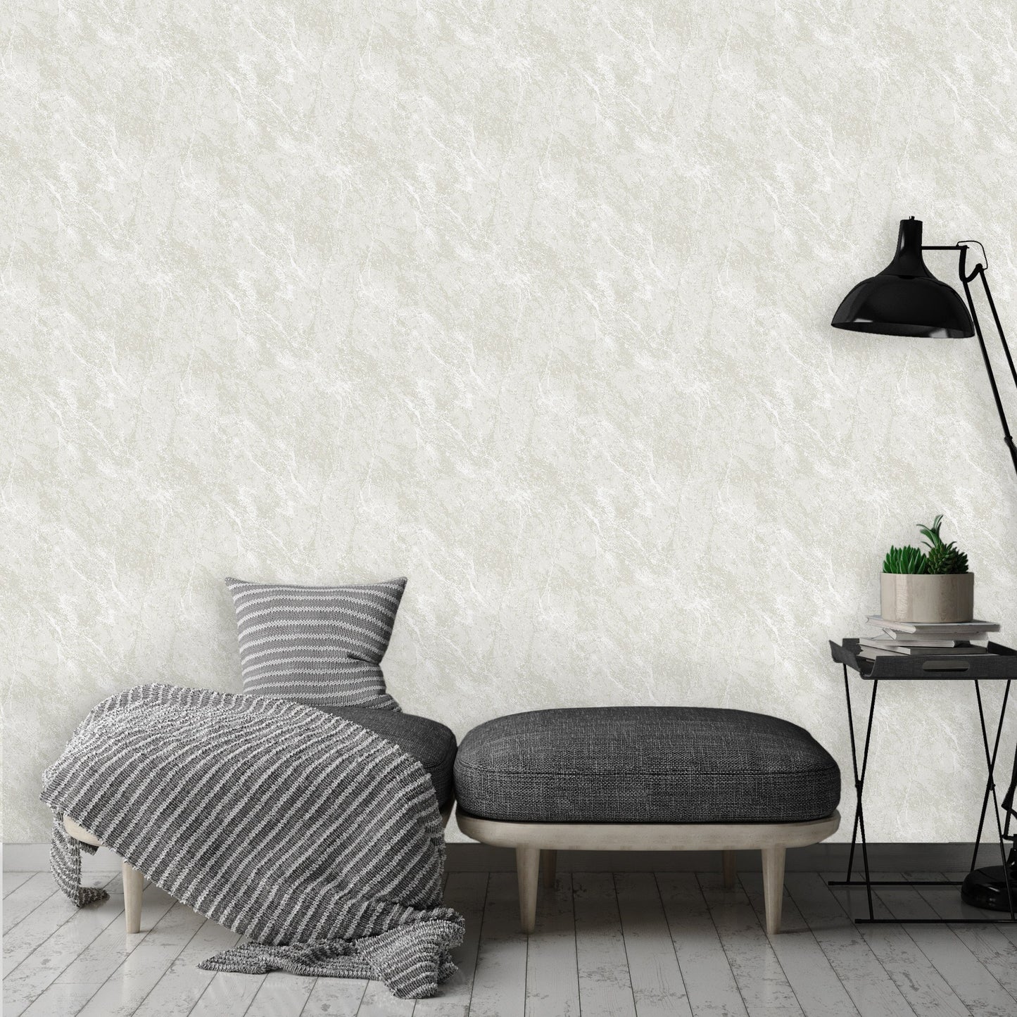 Tropical Maison Stone Grey Garden Mural Wallpaper by La Belle Maison