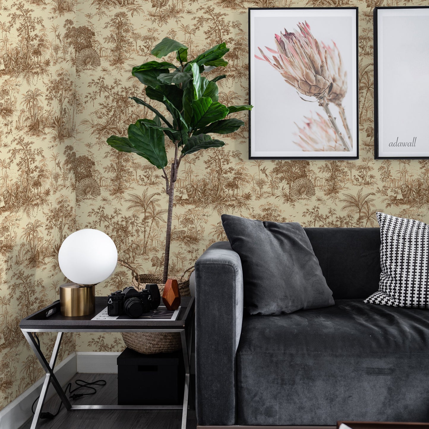 Tropical Maison Silver Taupe Botanical Mural Wallpaper by La Belle Maison