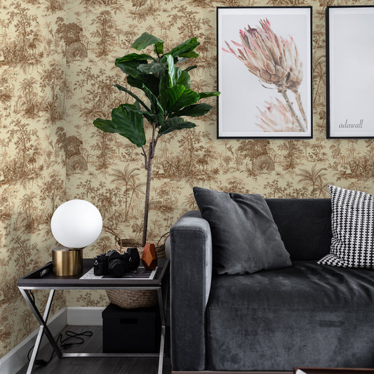 Tropical Maison Silver Taupe Botanical Mural Wallpaper by La Belle Maison