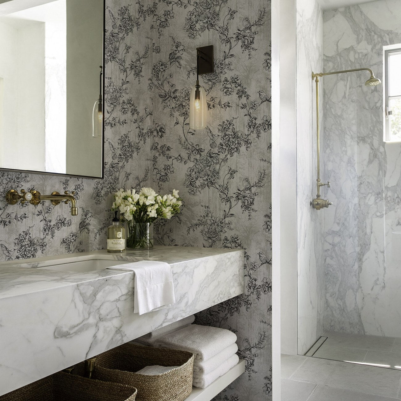 Tropical Maison Smoke Botanical Mural Wallpaper by La Belle Maison