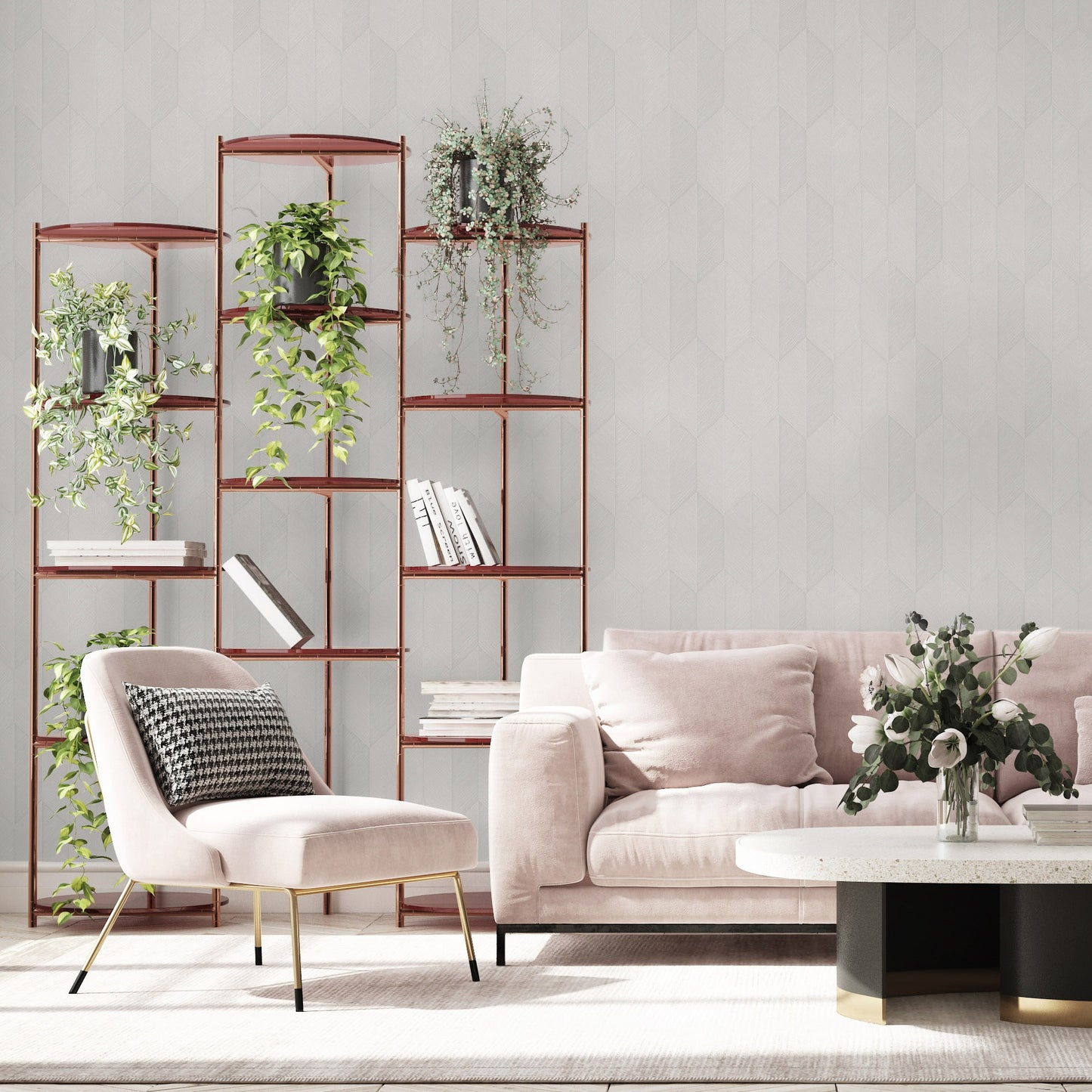 Vera Bloom Stone Grey Delicate Bloom Wallpaper by La Belle Maison