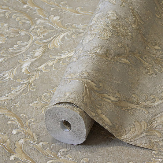 Villa Dante Silver Taupe Classic Damask Wallpaper by La Belle Maison
