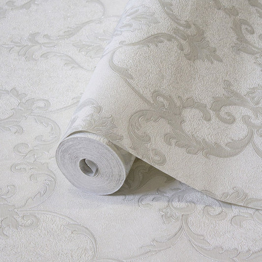 Villa Dante Stone Grey Classic Damask Wallpaper by La Belle Maison