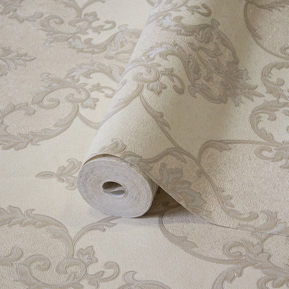 Villa Dante Linen Classic Damask Wallpaper II by La Belle Maison