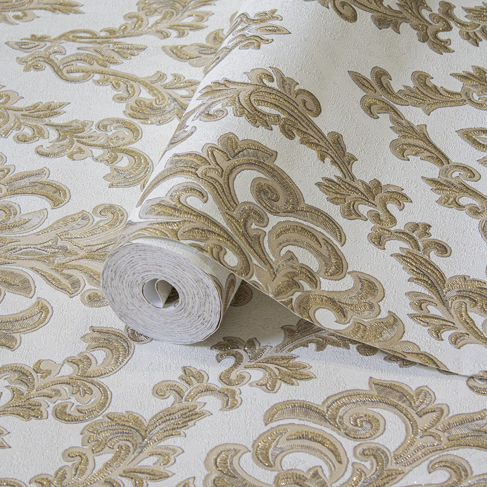 Villa Dante Sand Elegant Ornamental Wallpaper by La Belle Maison