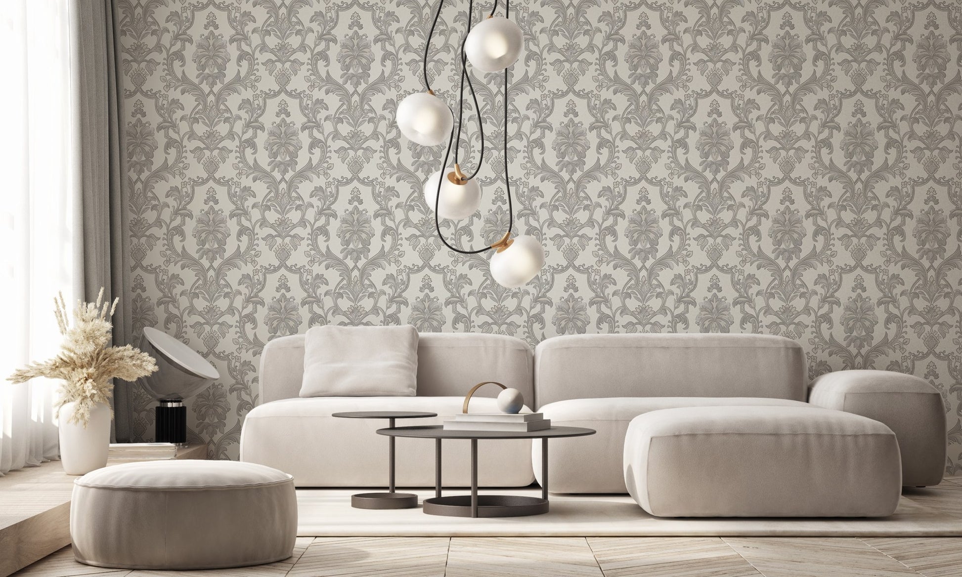 Villa Dante Dove Grey Elegant Ornamental Wallpaper by La Belle Maison