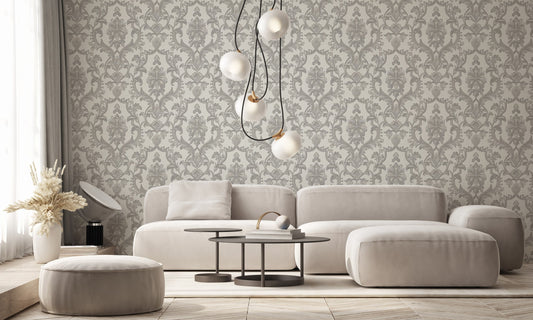 Villa Dante Dove Grey Elegant Ornamental Wallpaper by La Belle Maison