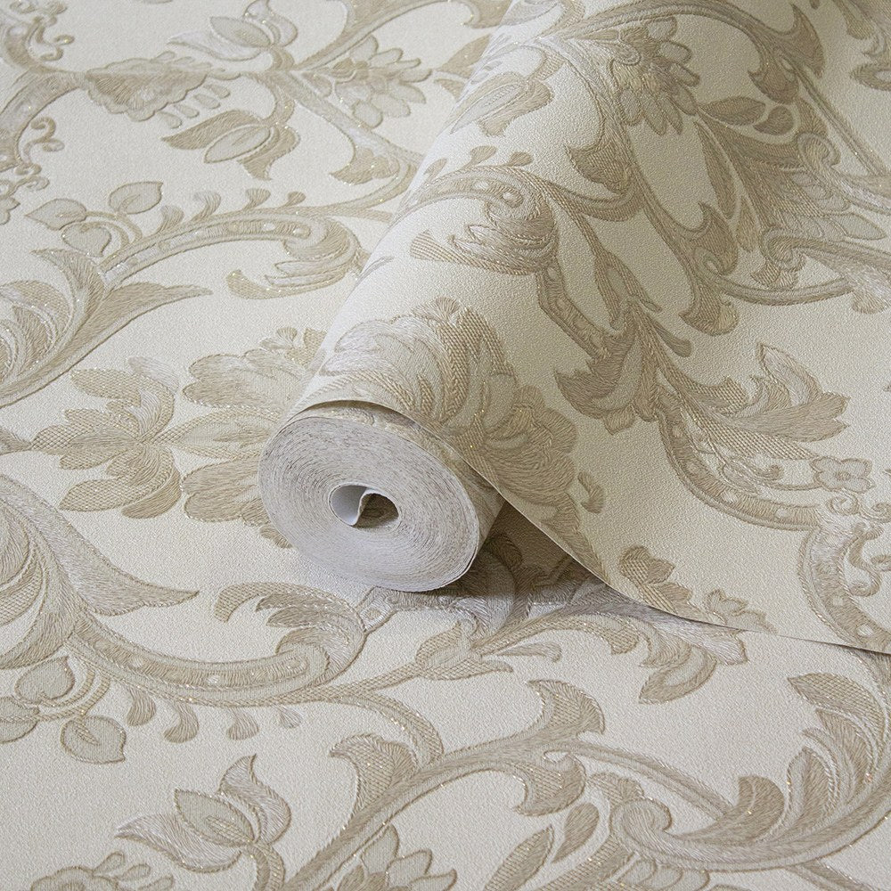 Villa Dante Biscuit Refined Motif Wallpaper by La Belle Maison