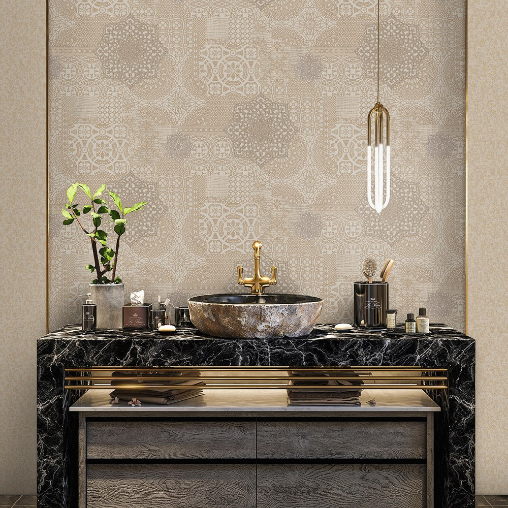 Villa Dante Desert Classic Damask Wallpaper by La Belle Maison