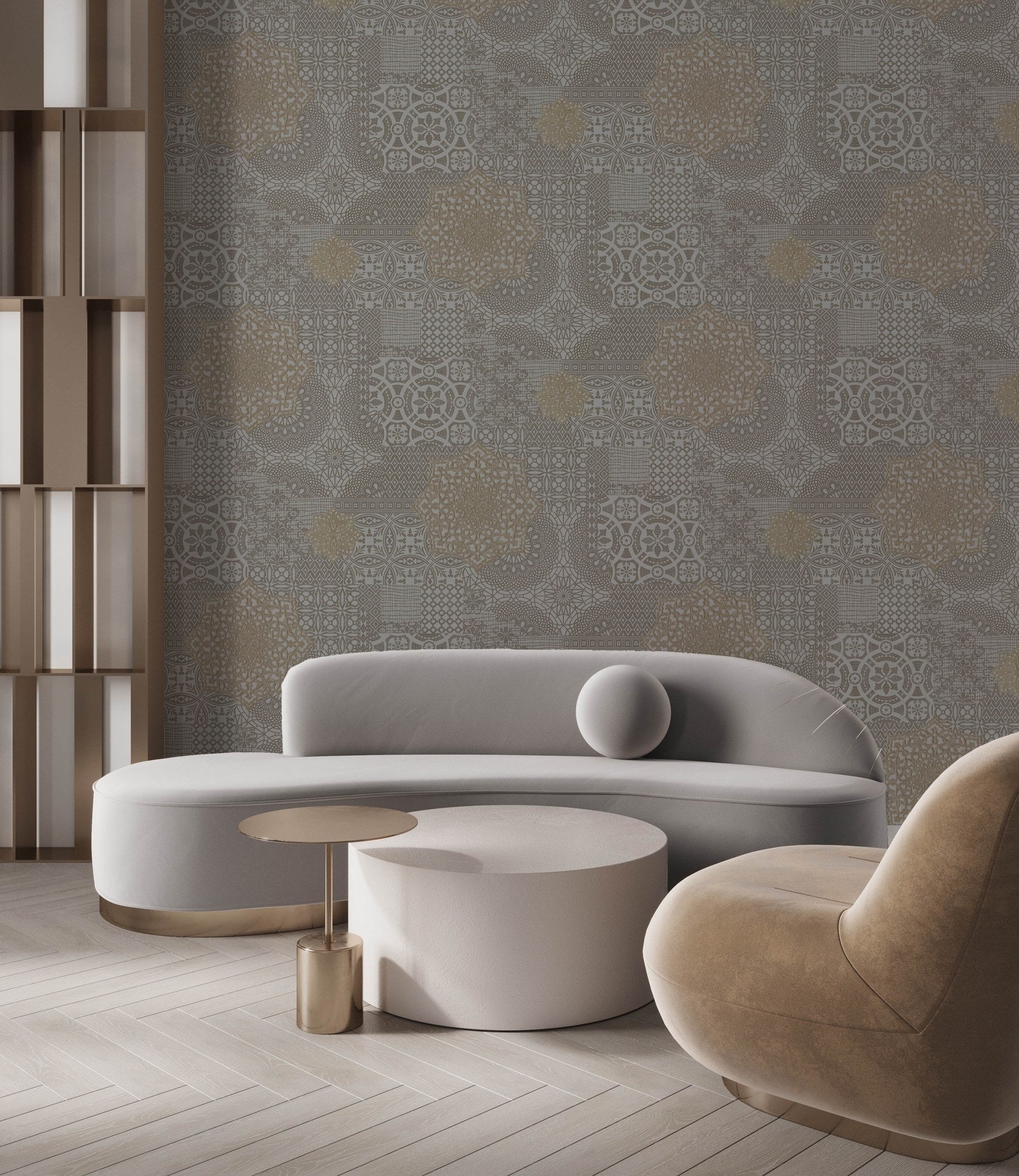 Villa Dante Mist Grey Heritage Pattern Wallpaper by La Belle Maison