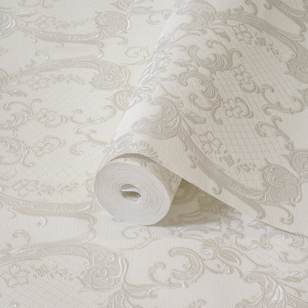 Villa Dante Wheat Soft Damask Wallpaper by La Belle Maison