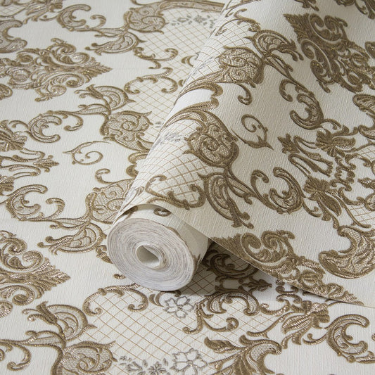 Villa Dante Linen Classic Damask Wallpaper by La Belle Maison
