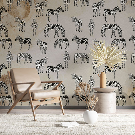 Foreign Land Wallpaper Collection I Wild Zebra - Beige
