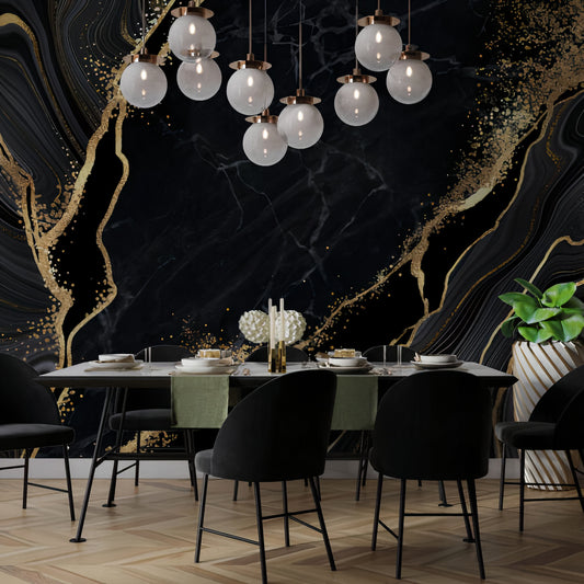 Marbled Stone Wallpaper Collection I Pitch Black